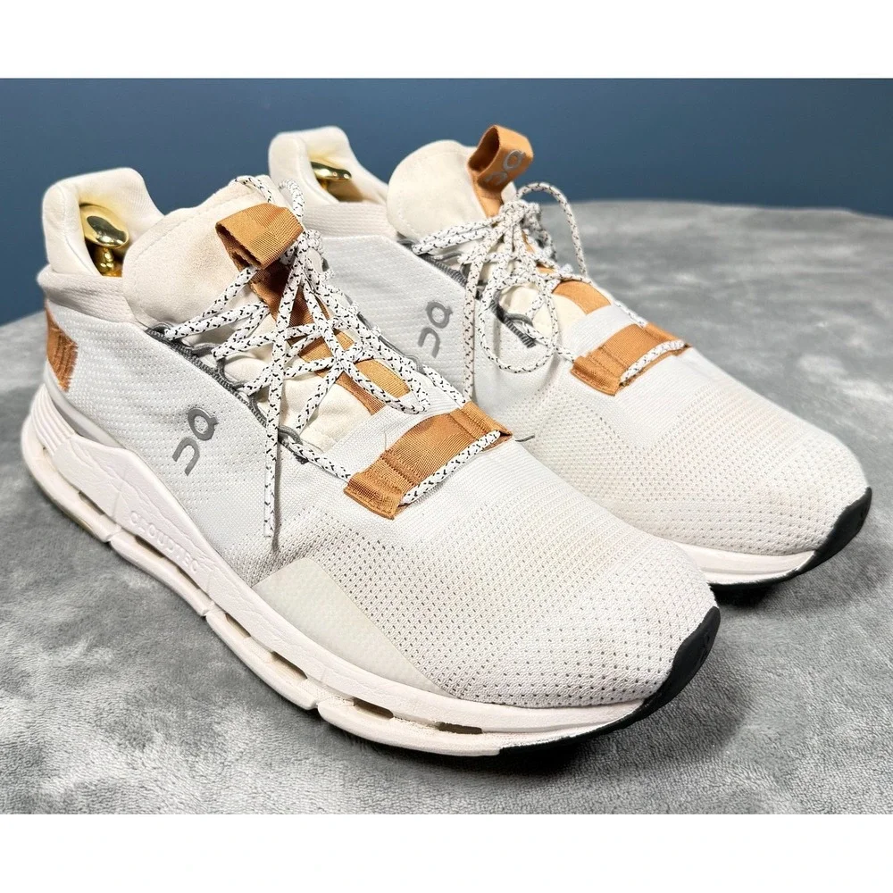 On Cloud Sneakers Mens 11.5 White Tan Cloudtec Running Shoes Lace Up